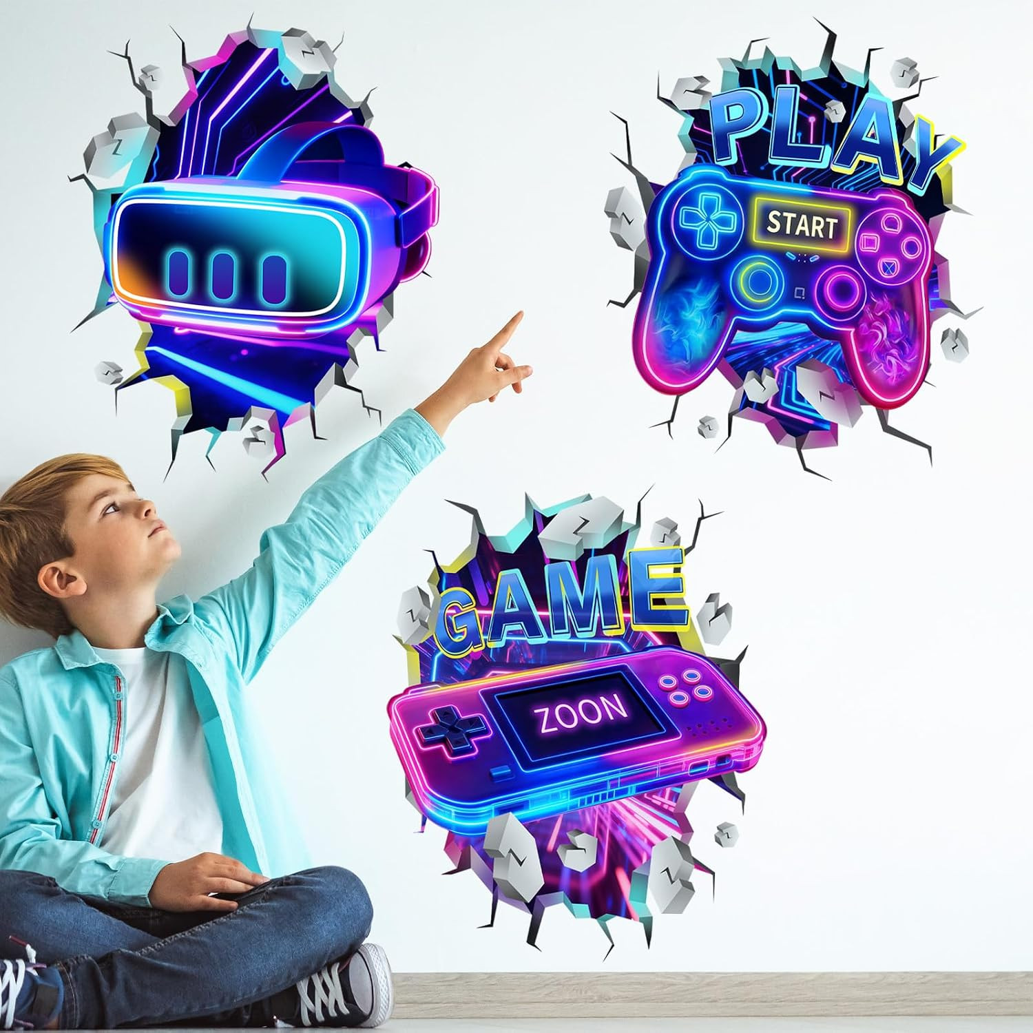 3D Game Room Decor Gaming Room Wall Decals Colorful Gamer Controller Video Gamin