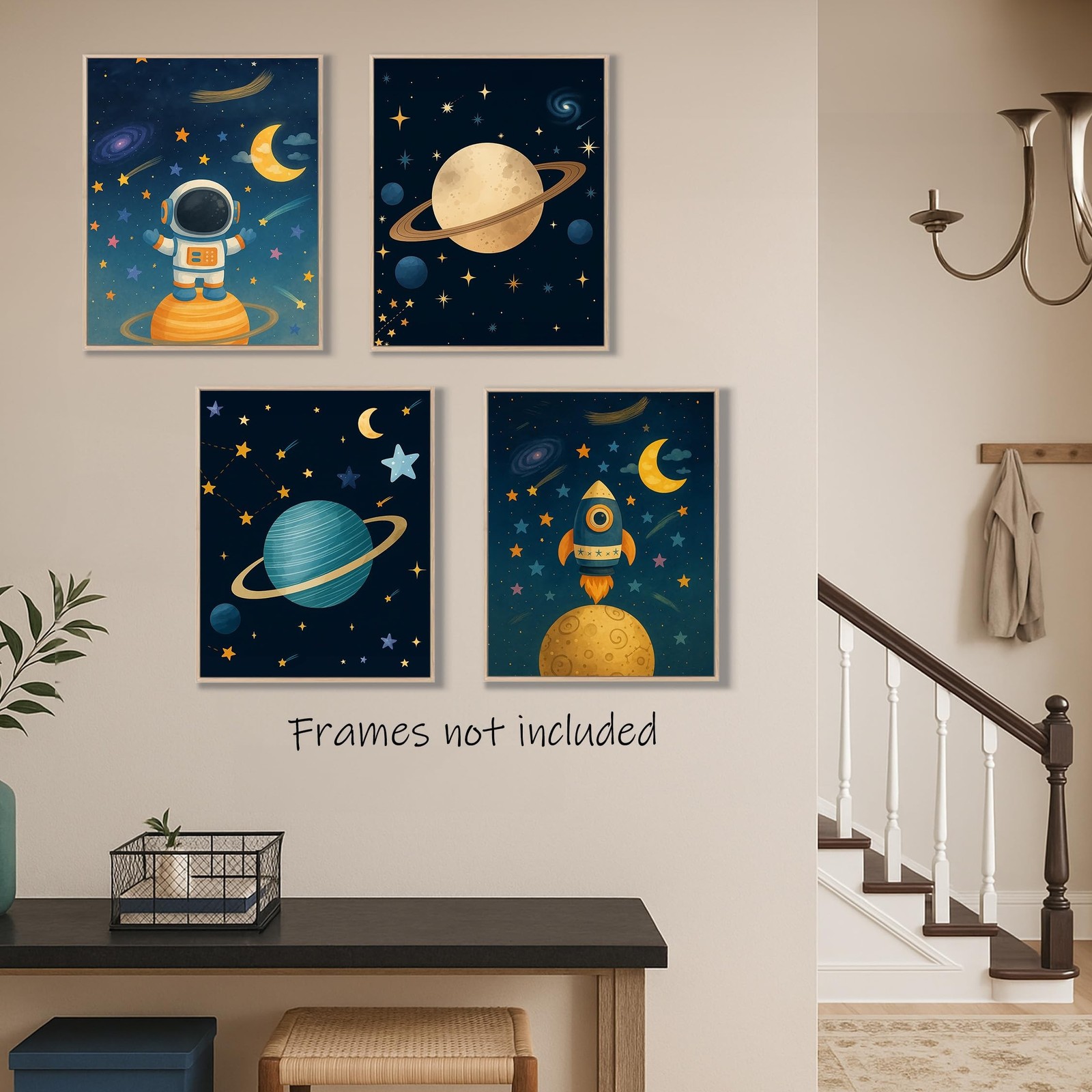 Aychlithic Astronaut Space Wall Art Decor Posters – Space Themed Bedroom Deco…