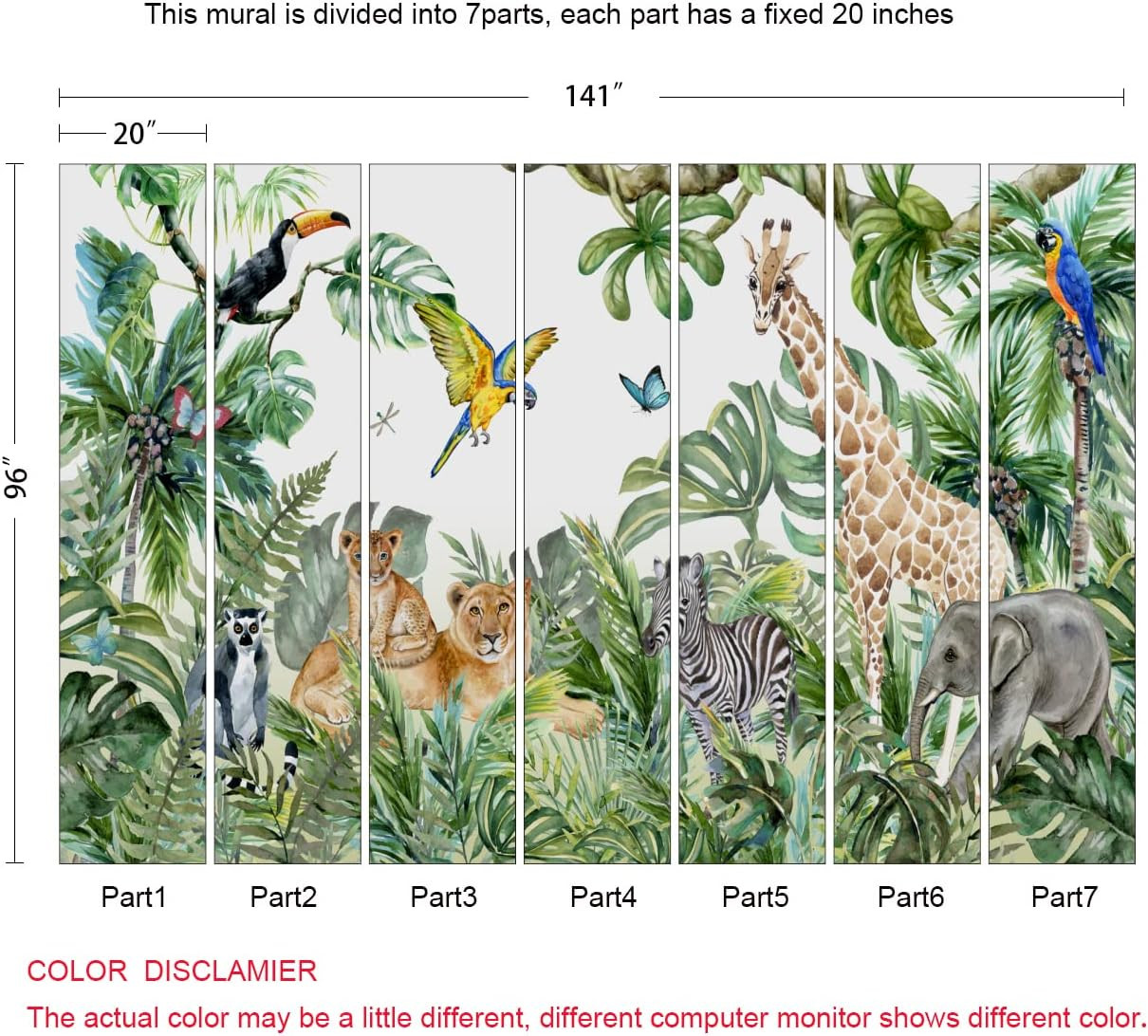 Jungle Safari Animal Wallpaper Mural for Kids Room Nursery Decor