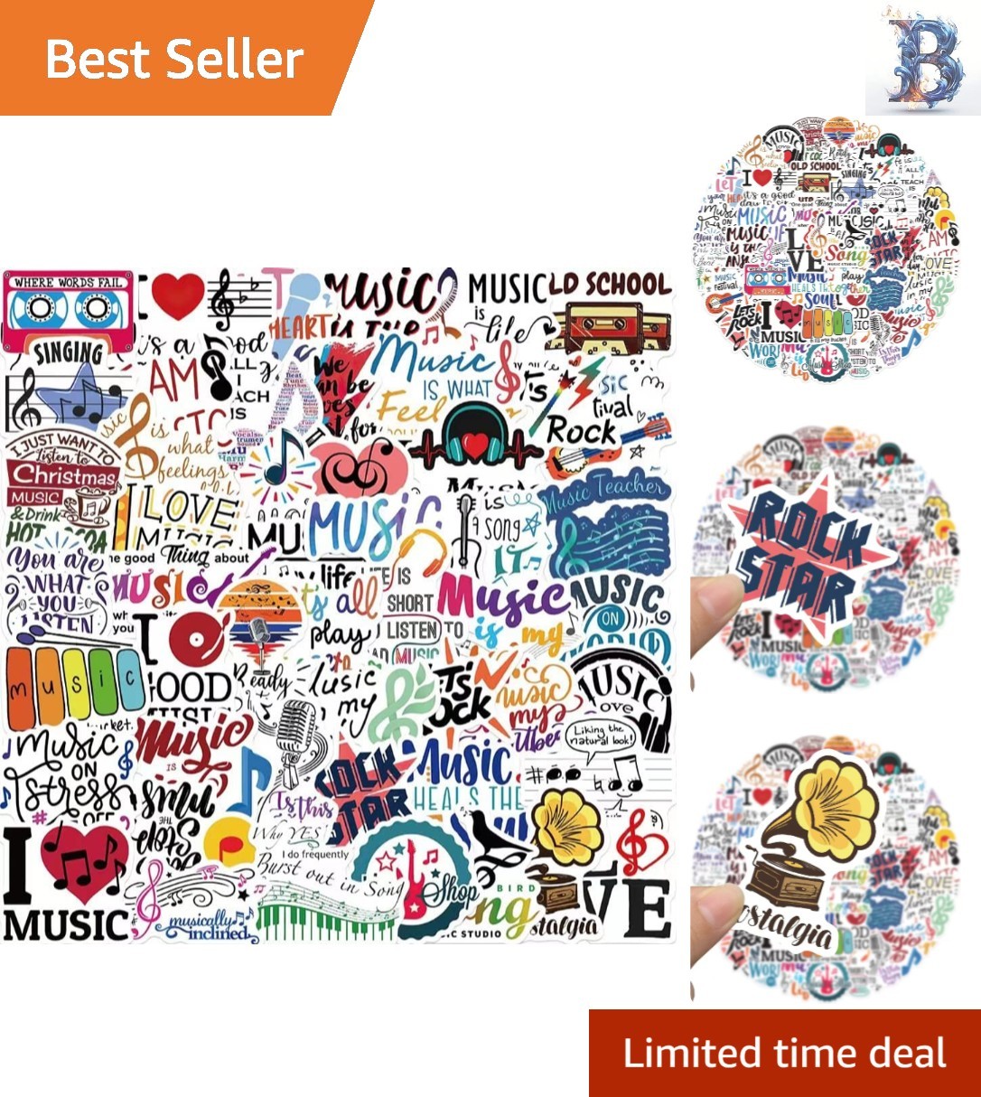 Variety Pack of 50 Waterproof Music Vinyl Stickers for Laptops, Cars & More