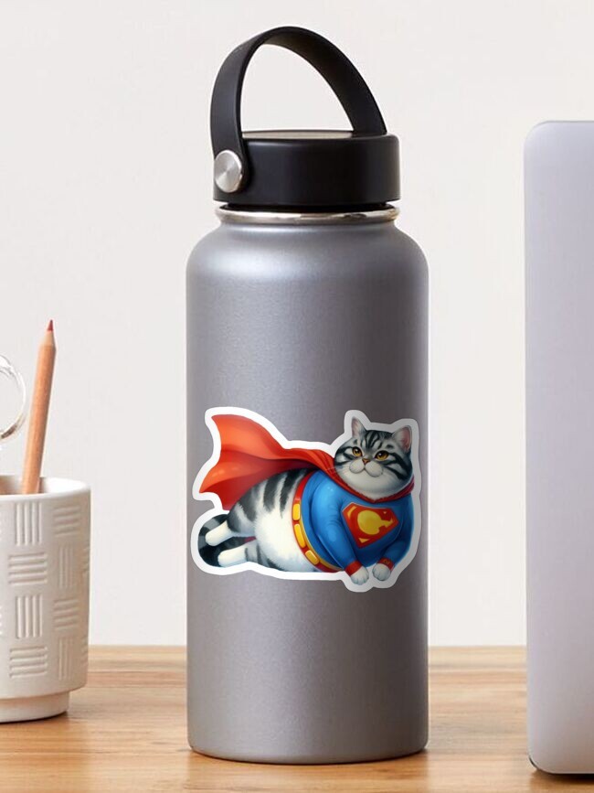 Action Cat – Man of Steal-Your-Food Sticker by C Autumn Trapp Art 3" x 3"