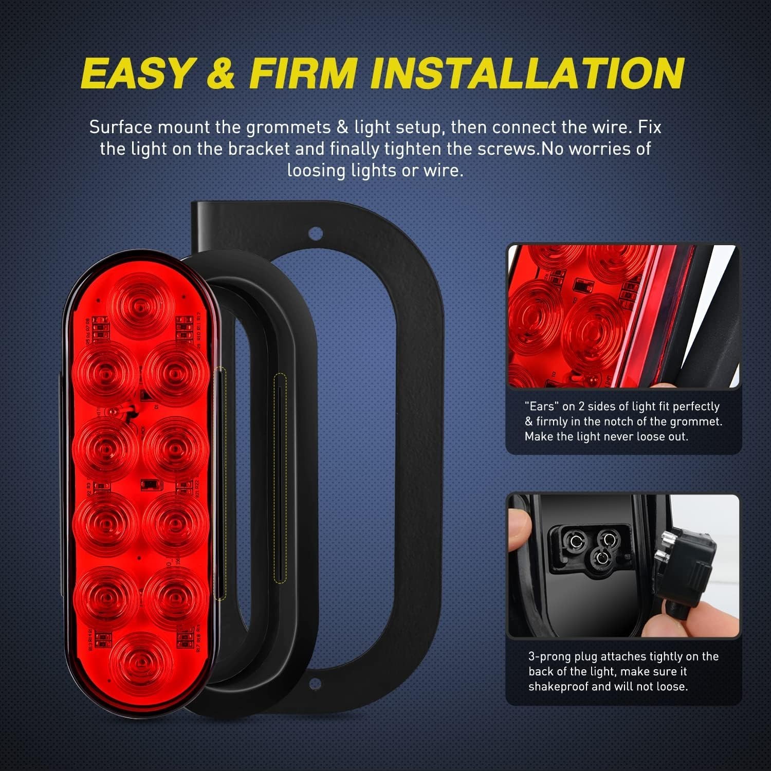 2PCS 6-Inch Waterproof Oval LED Trailer Tail Lights with Mounting Brackets