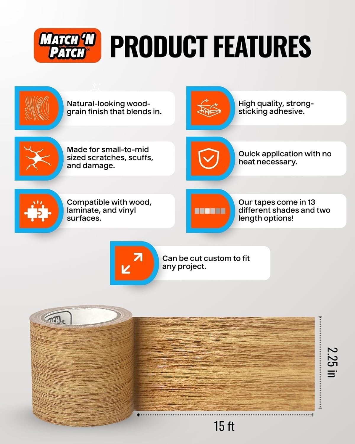 Wood Grain Repair Tape – Natural Oak, 2.25 in x 15 ft 1-Pack – Wood Grain Col…
