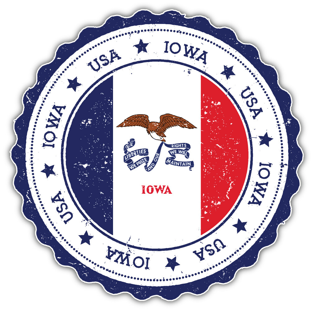 Iowa USA State Grunge Seal Emblem Car Bumper Sticker Decal "SIZES"