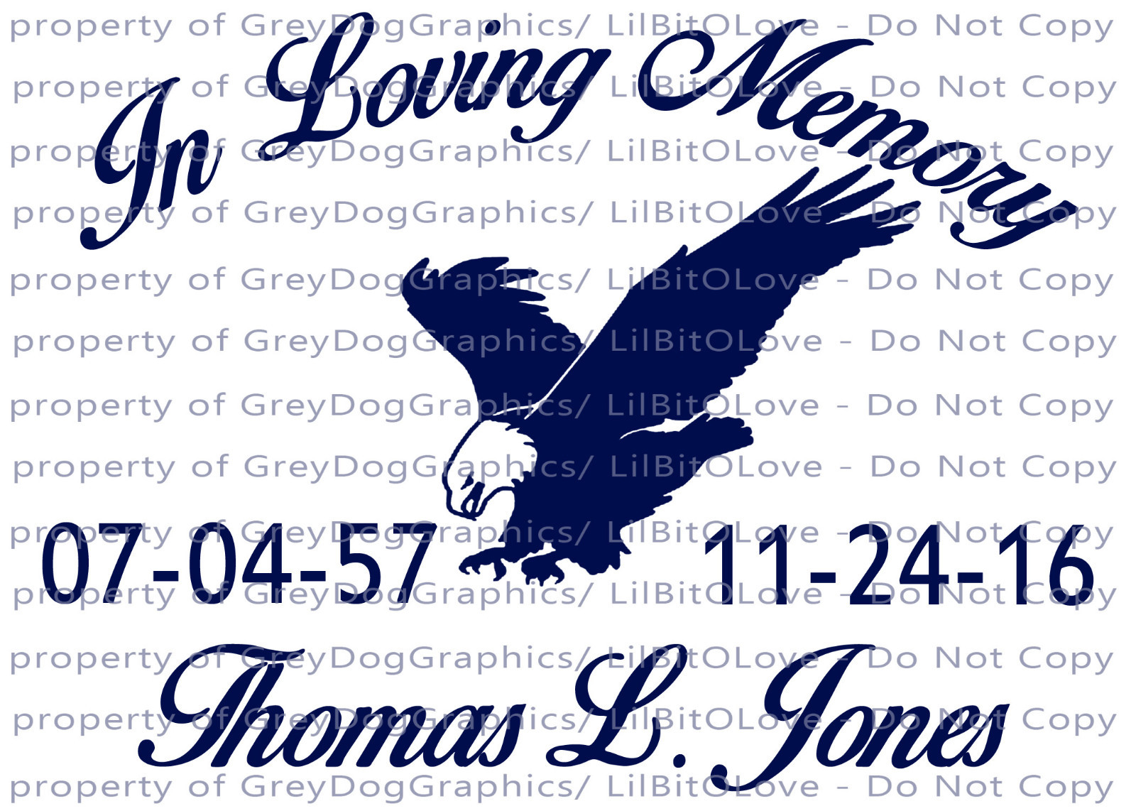 PERSONALIZED IN LOVING MEMORY VINYL DECAL WITH EAGLE WITH NAMES AND DATES