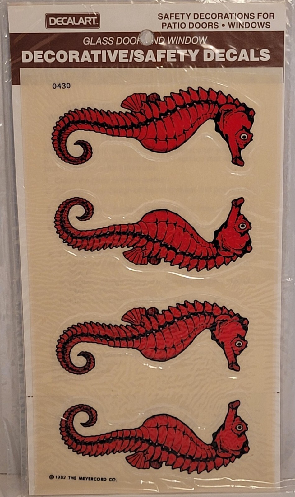 Vintage Meyercord Decalart Glass Door Window Decorative Safety Decals Seahorse