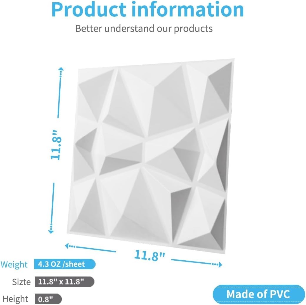 White Matte Decor Panels 11.8"x11.8" 33 Tiles