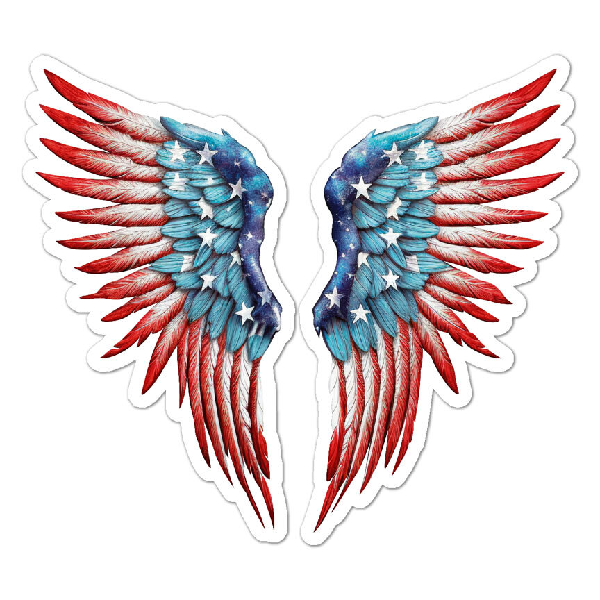 American Flag Angel Wings, Vinyl Decal Sticker, Indoor Outdoor, 3 Sizes, #9442