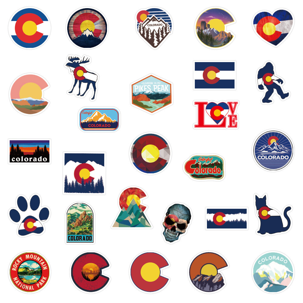 100Pcs State of Colorado Cartoon Sticker for Adults Teens Girls Water Bottles