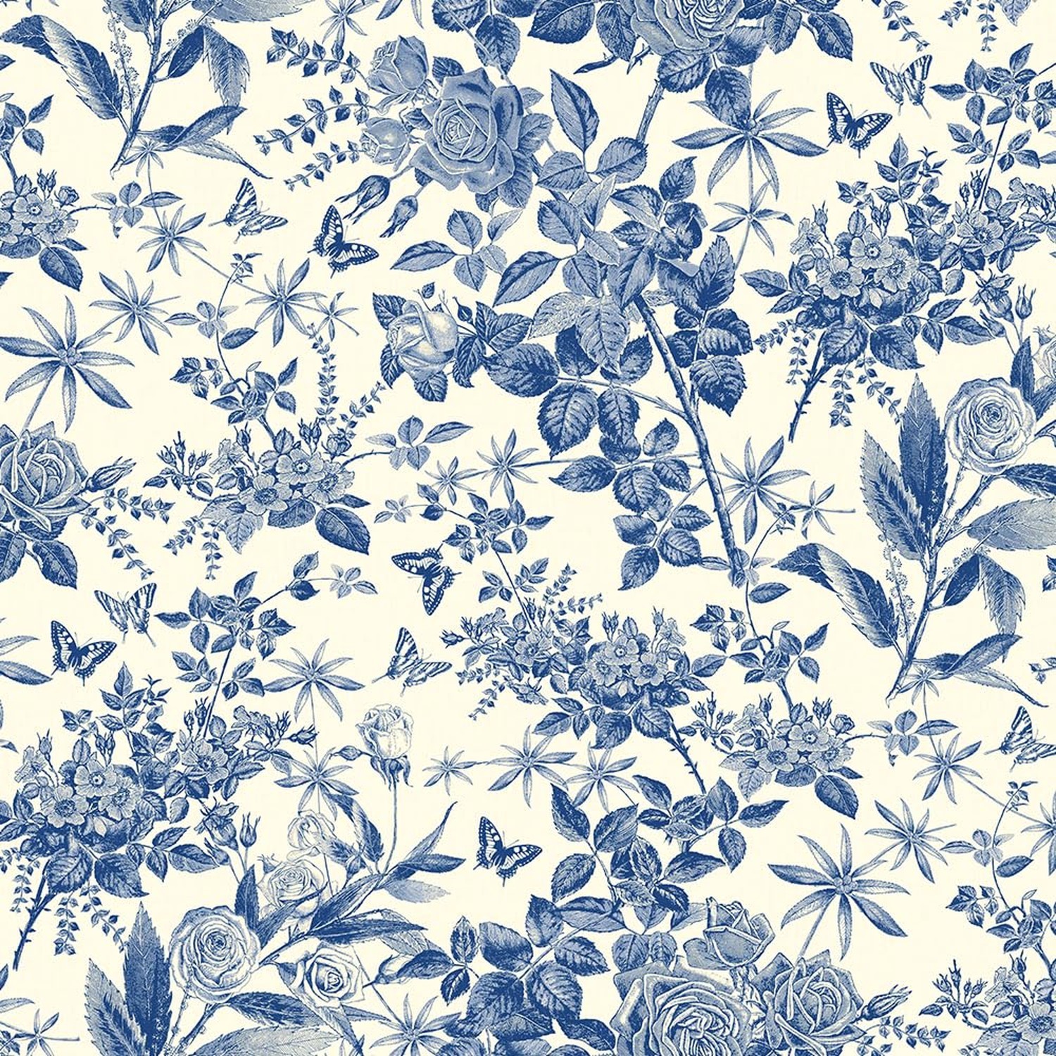 Blue Floral Peel and Stick Wallpaper, Removable Self-Adhesive Waterproof Cont…