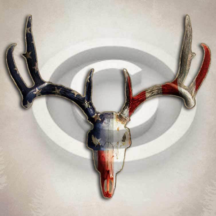Hunting Sticker Deer Skull American Flag Decal Car Truck Window Whitetail