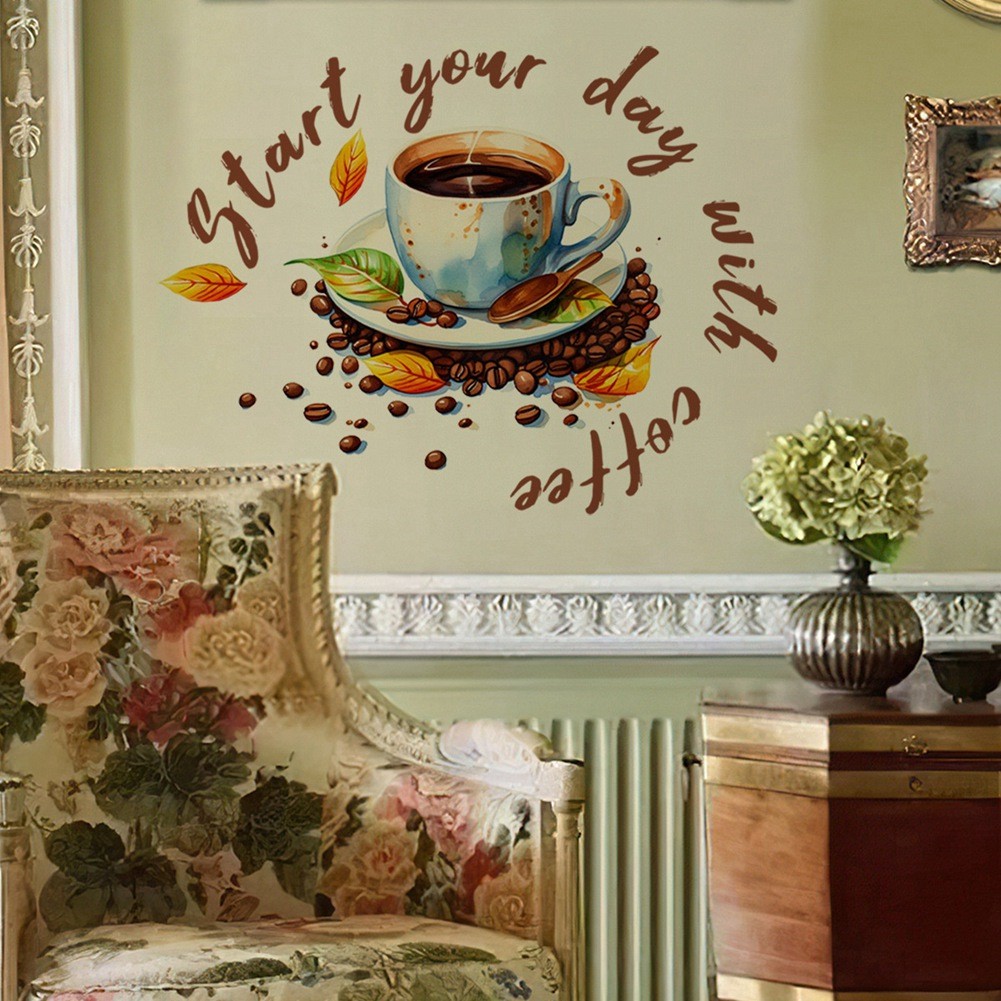 Coffee Cup Wall Stickers Restaurant Background Decoration Mural for Cafe2007