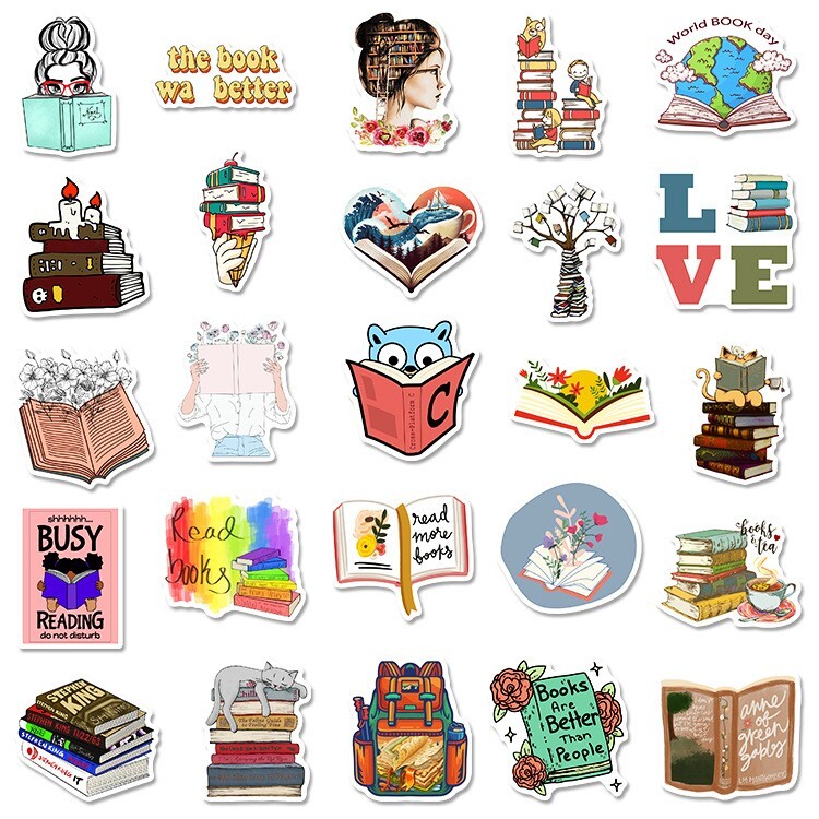 300pcs Book Lover Vinyl Stickers, Love Books, Book Worm, Reading 024252626-1