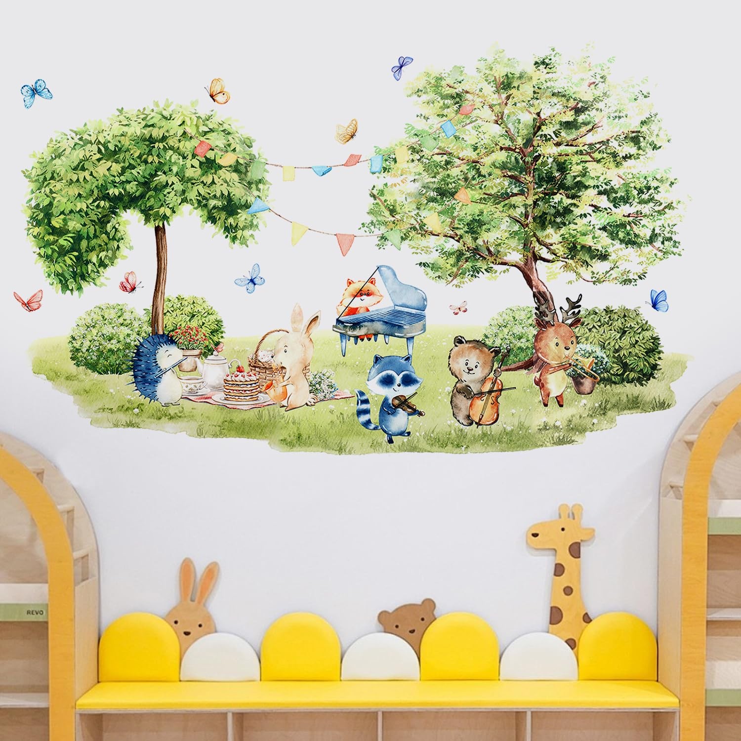 Large Jungle Animals Tree Wall Decals Forest Raccoon Deer Bear Fox Safari Ani…