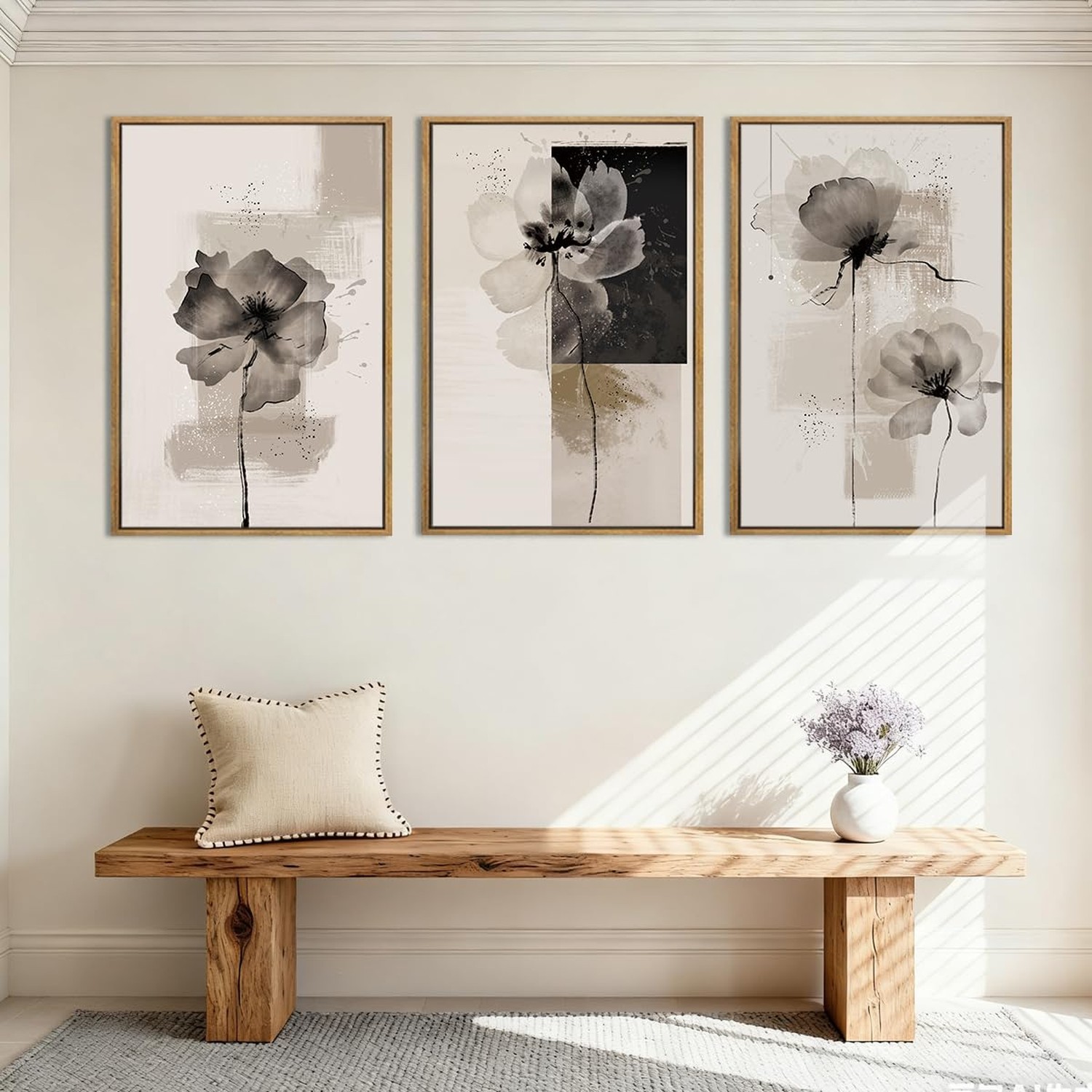 IARTTOP Extra Large Black Neutral Framed Wall Art 24×36 Inch Beige Tan Abstra…