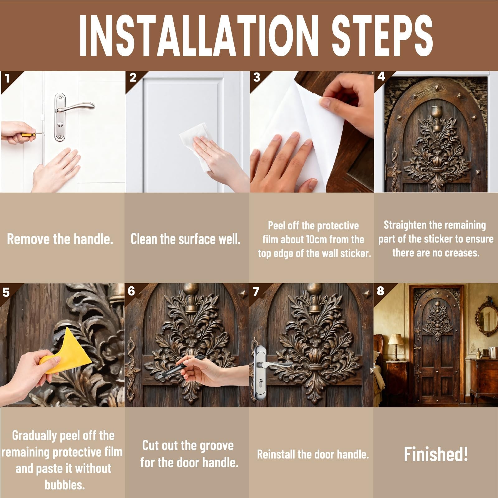 3D Wood Door Sticker Vintage Peel and Stick Door Mural Retro Pattern PVC Self…