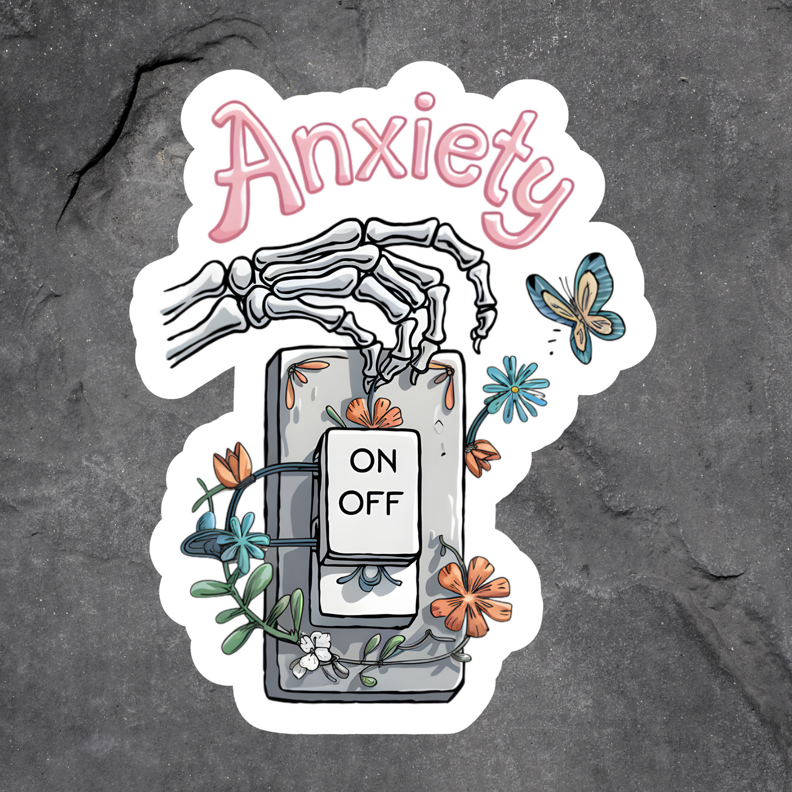 Anxiety skeleton hand light switch sticker vinyl decal mental health humor