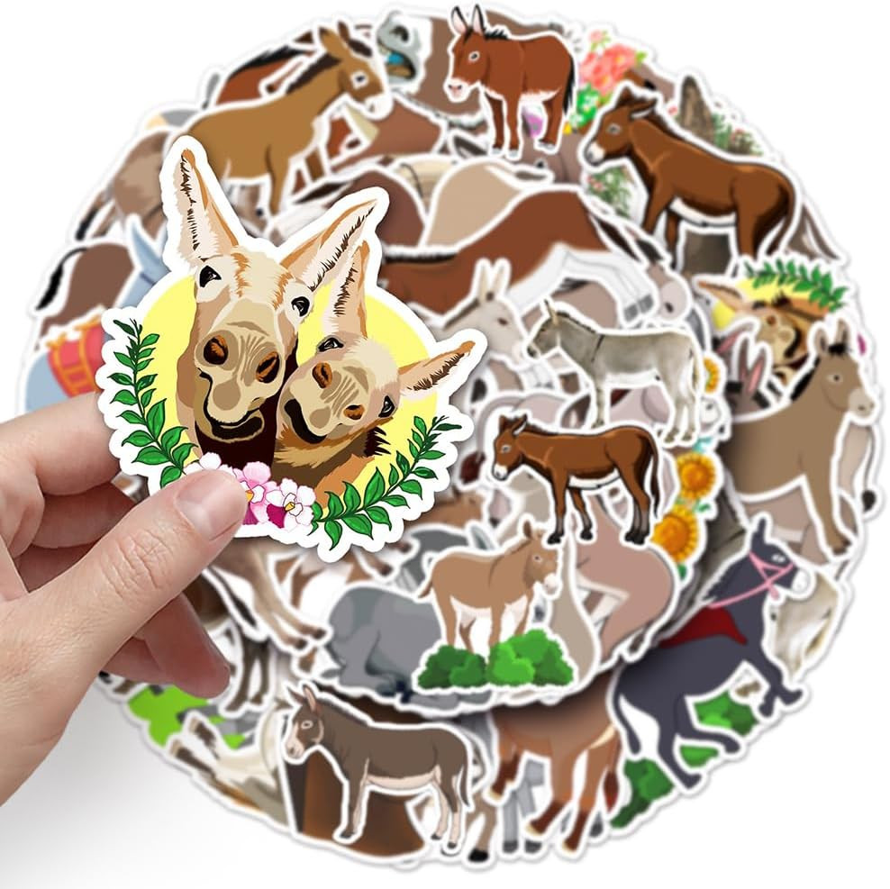 50Pcs Donkey Stickers Waterproof Vinyl Decals | Peel & Stick Sun-proof Removable