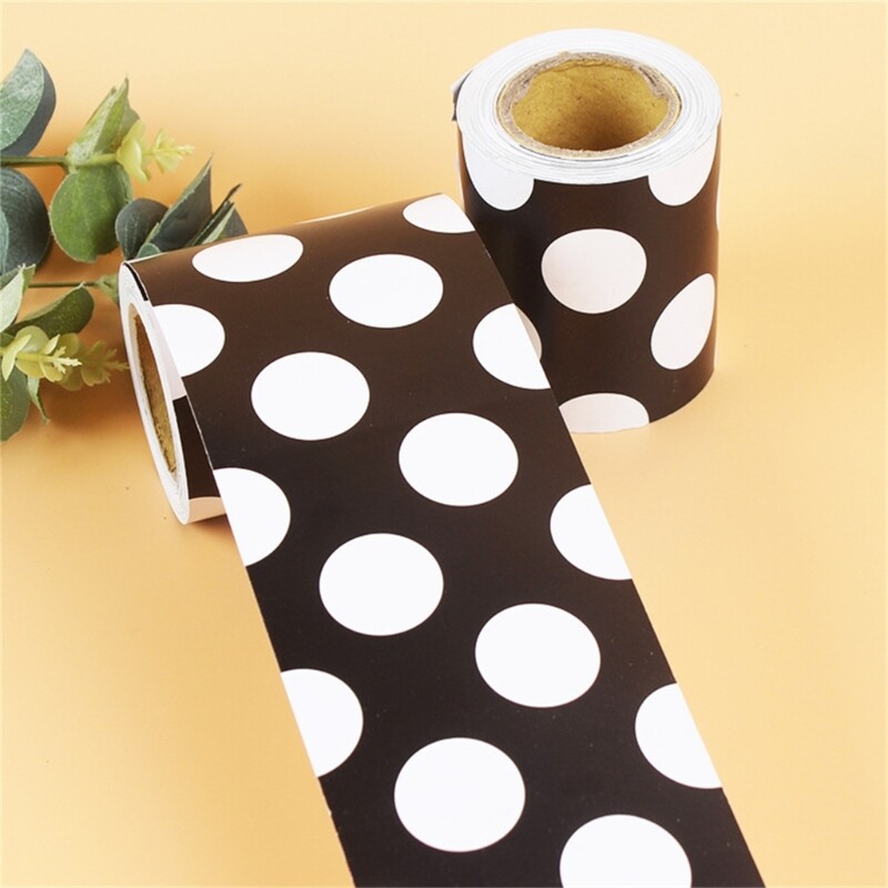 32.8ft White Black Dots Border Trim Wall Sticker for Chalkboard Party Decoration