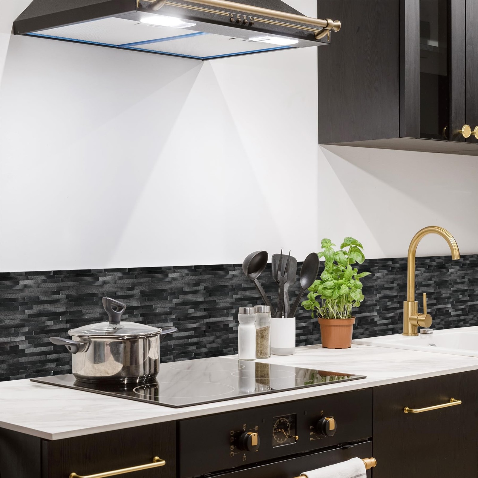 Peel and Stick Backsplash Linear Tile for Kitchen, Self Adhesive Brushed Alum…