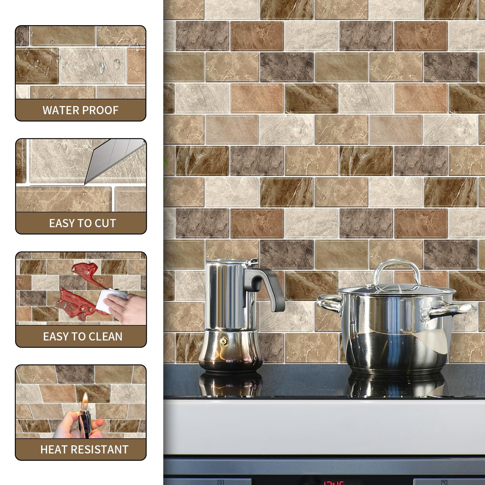 10 Sheets Peel and Stick Backsplash for Kitchen 12"X12" Renter Friendly Backs…