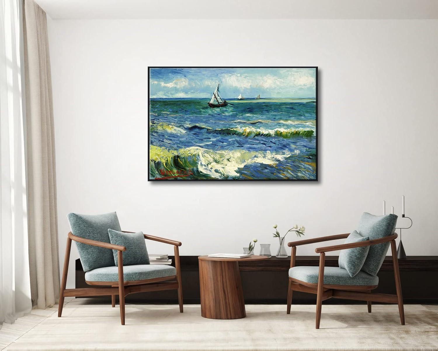 Extra Large Black Framed Van Gogh Seascape Canvas for Modern Home Decor