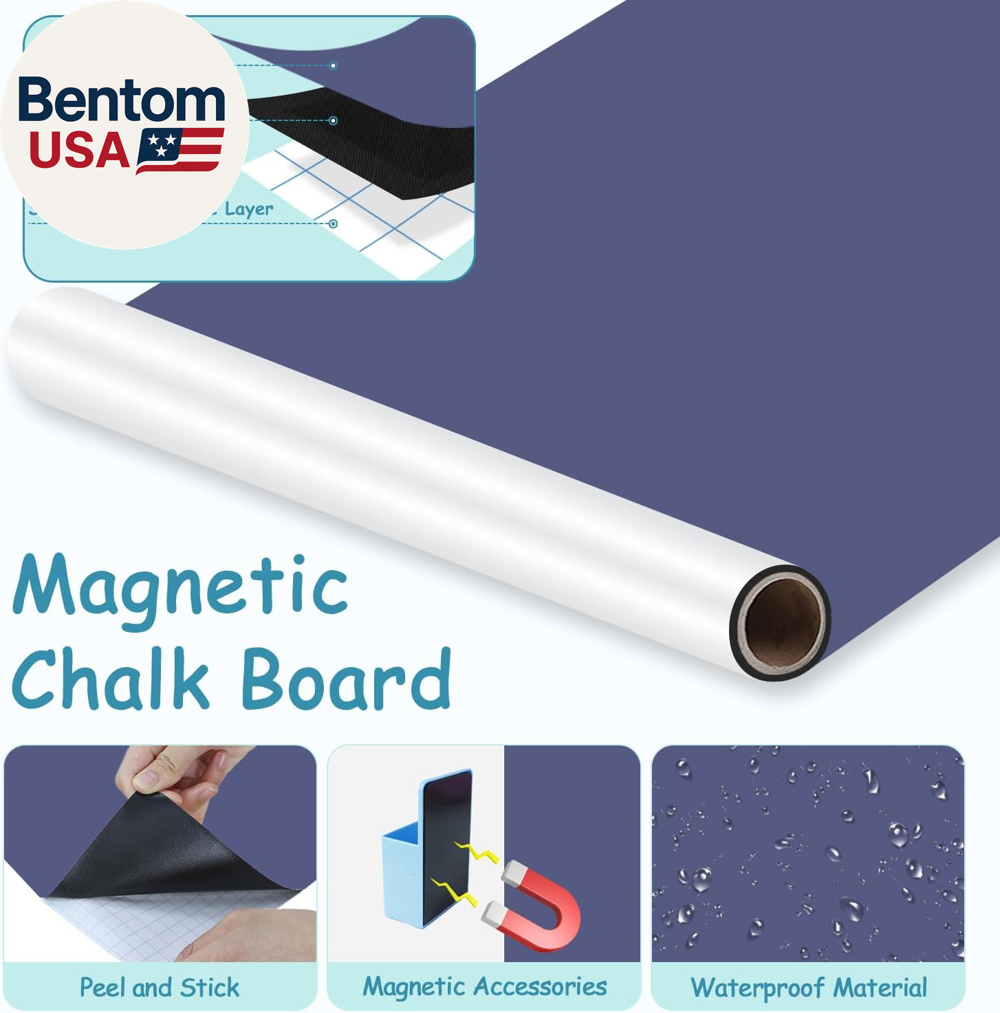 47.2" X 17.5" Large Magnetic Wall Decal Dusty Blue Self-Adhesive Magnet Chalkboa