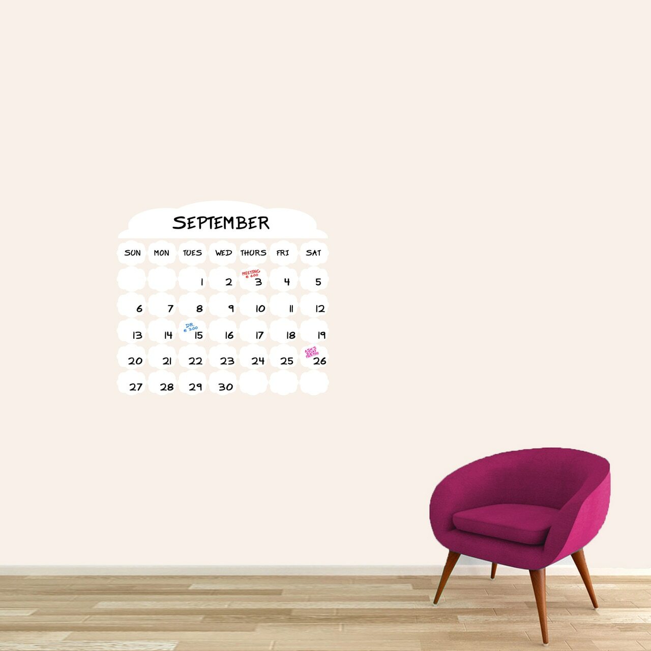 Dry Erase Fancy Calendar Wall Decal – Calendar, Organizing, Kitchen, Office