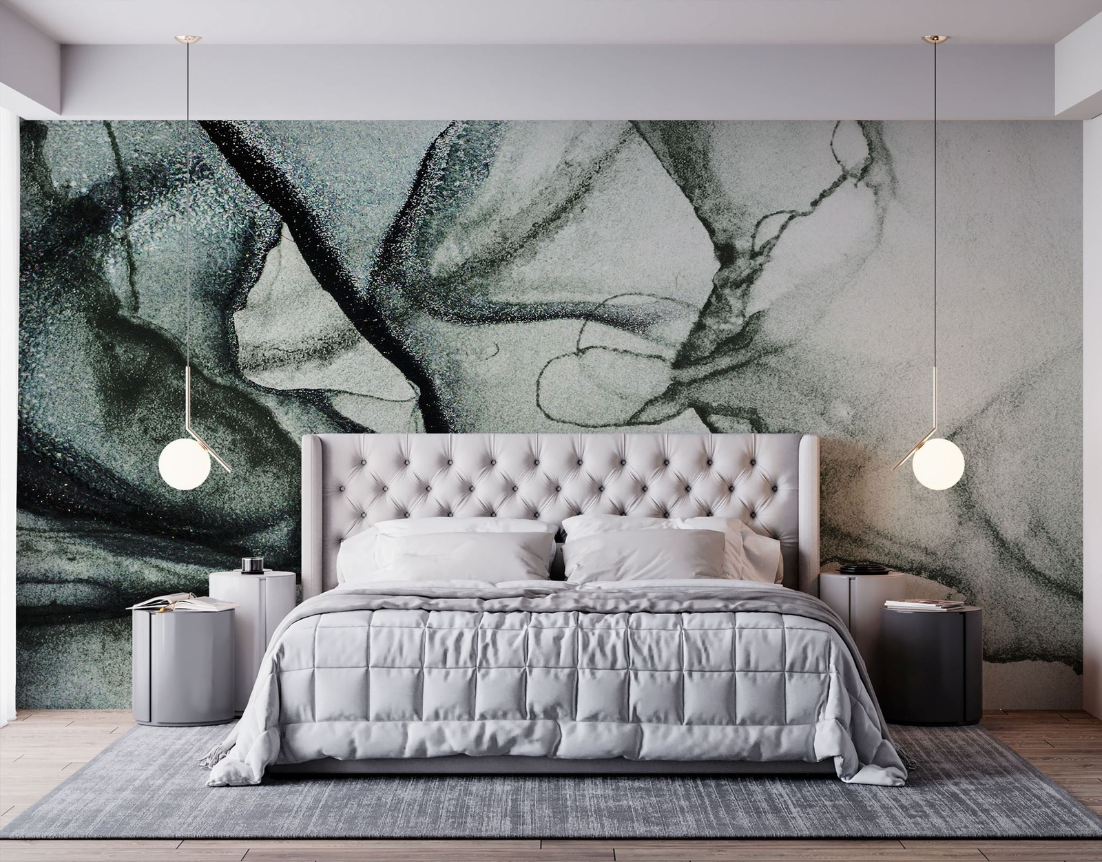 Abstract Black and White Fluid Alcohol Ink Painting Wall Mural. Peel and Stick W