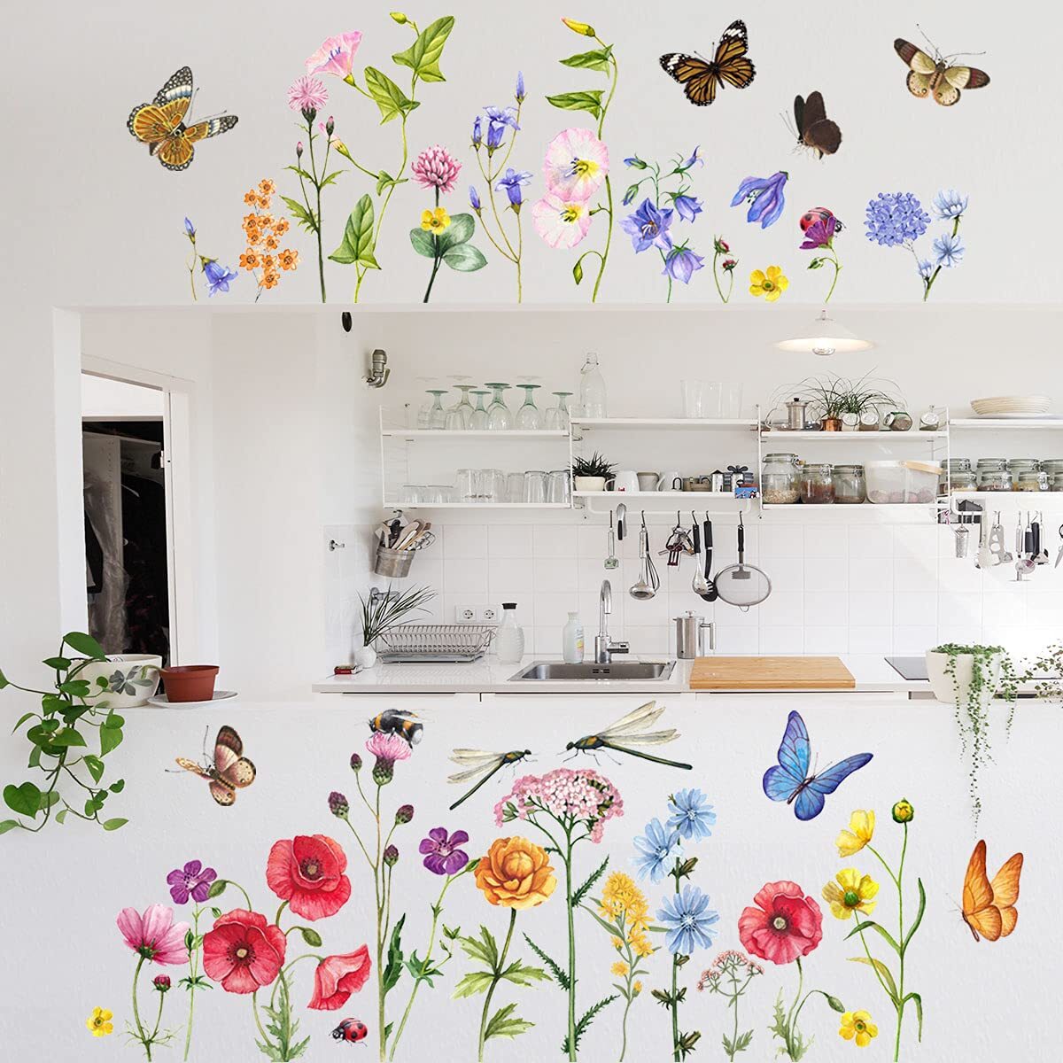 6 Pieces Flowers Wall Decals Vinyl Flowers Wall Stickers Removable Wall Art