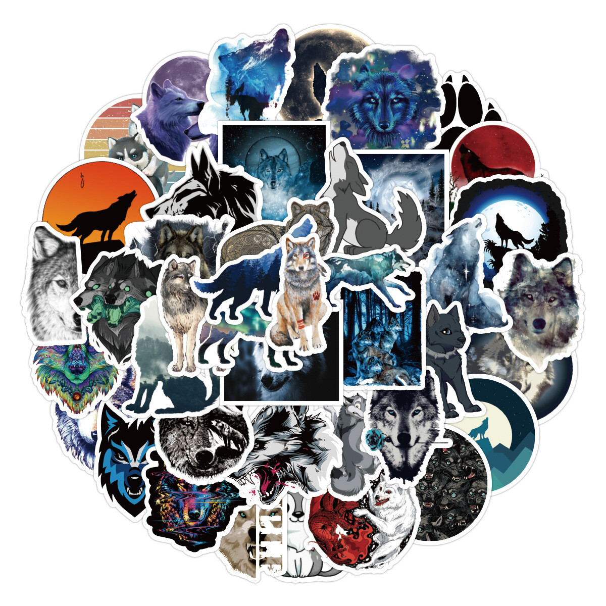 100Pcs Wolf Cartoon Sticker for Adults Teens Girls Scrapbooking Water Bottles