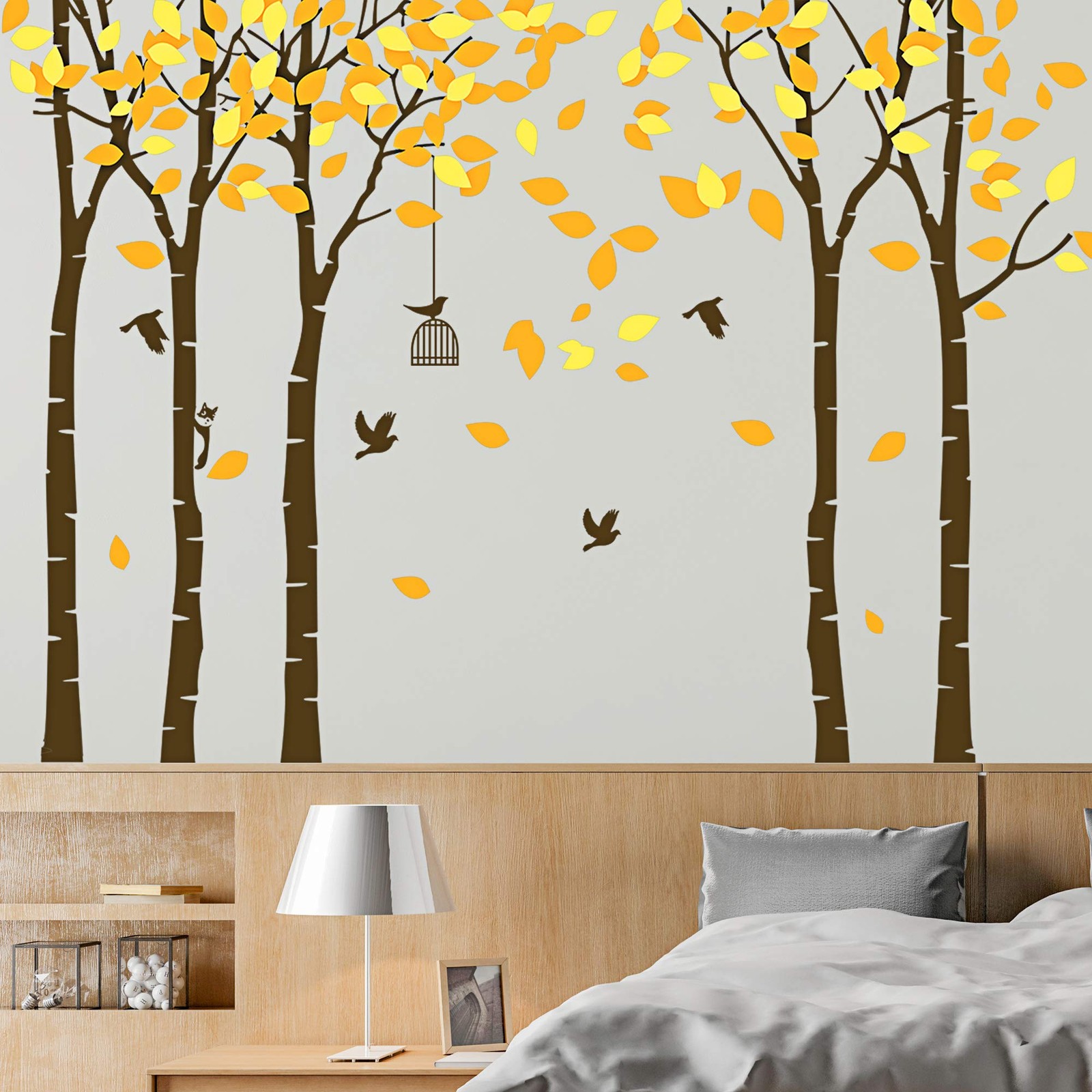 Amaonm 104"x71" Giant Large Jungle 5 Brown Trees Wall Decals Yellow Leaves an…