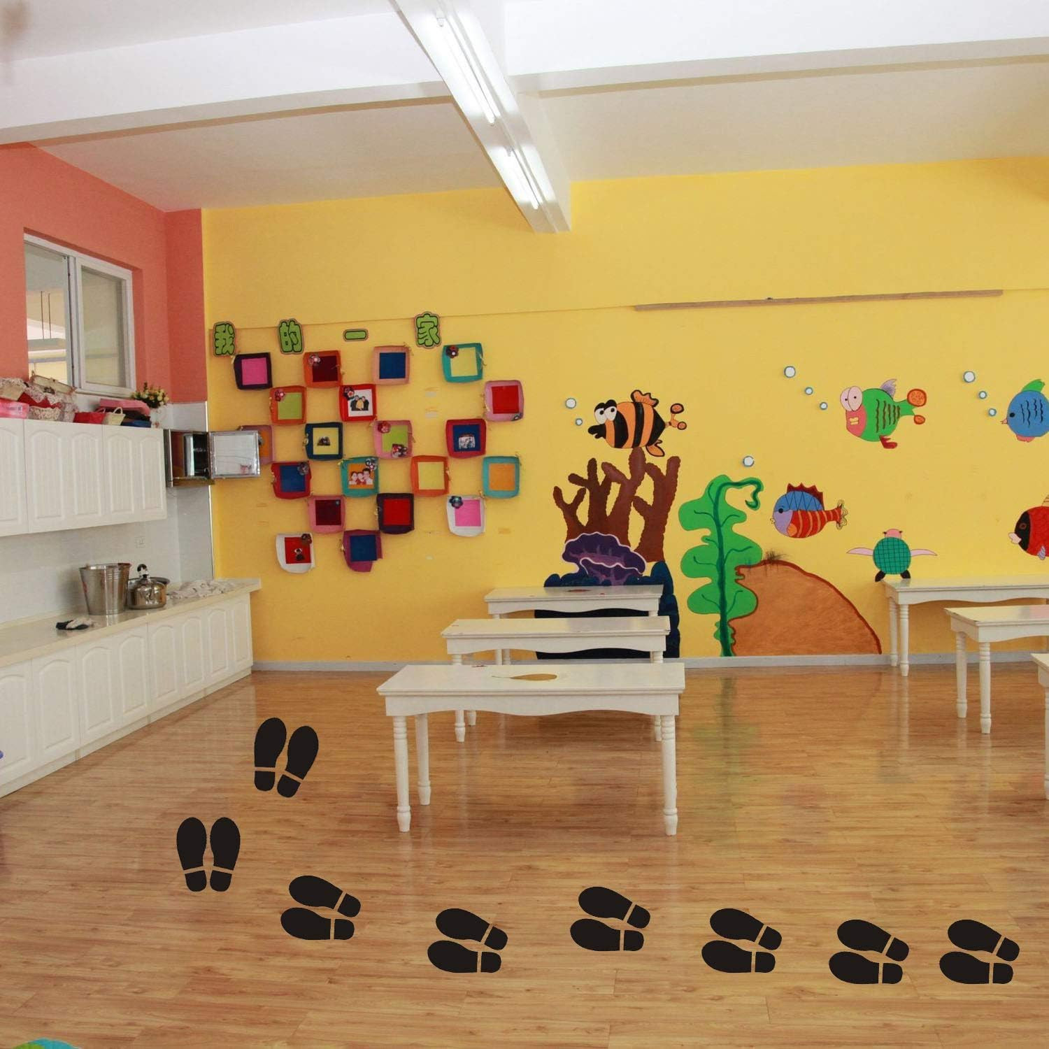 Finduat 20 Pairs 40 Prints Black Shoe Footprint Stickers Decals, Floor Wall Stai
