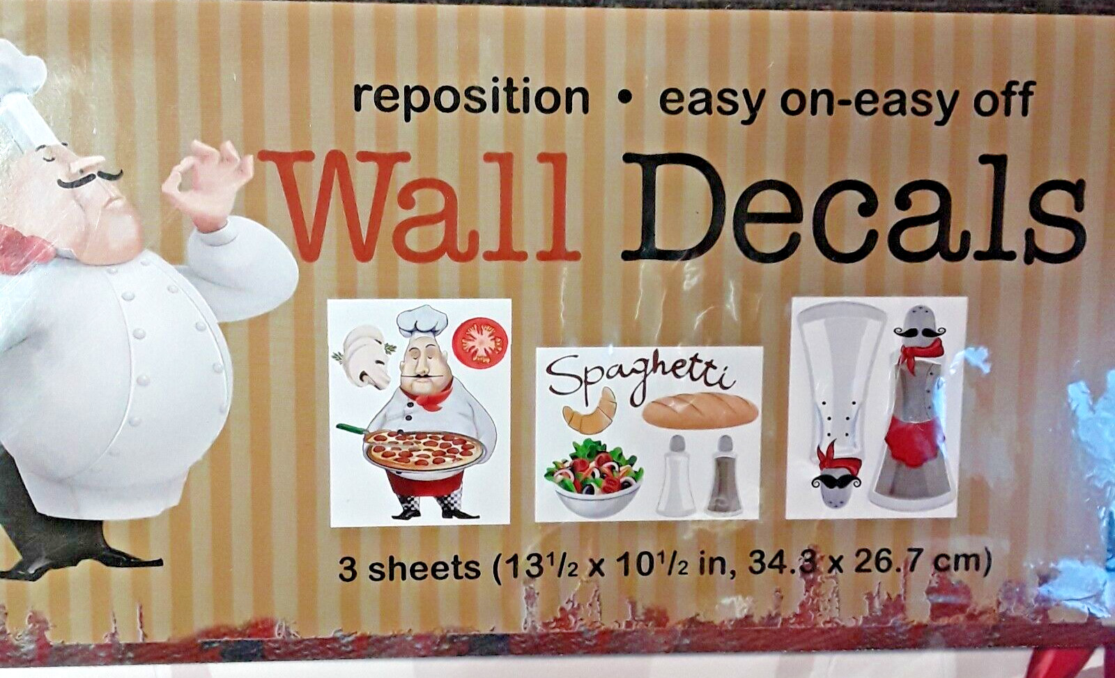 Italian Fats Chef Wall Decals Stickers, 3 Sheets 10×7 Inch Chef~6 In. Bread Etc