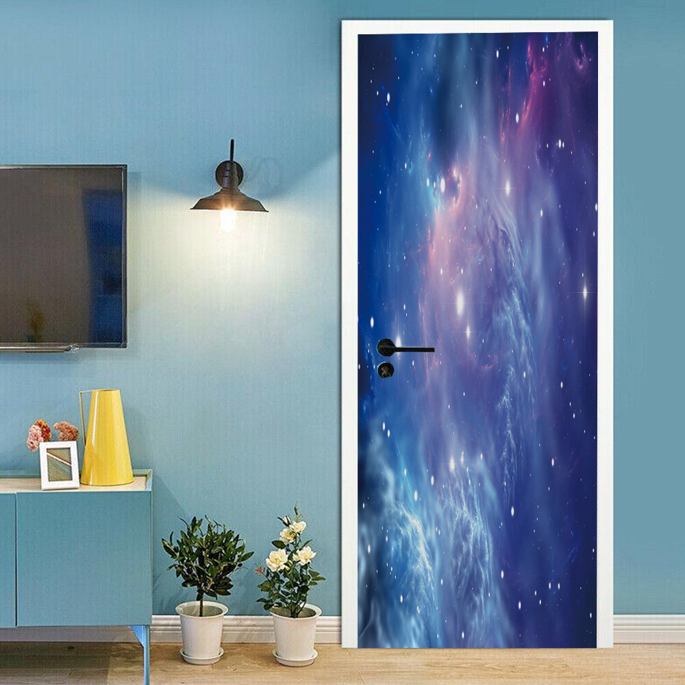 3D Wall Art Summer Beach Palm Trees Door Sticker Decal Self-adhesive Wrap Mural