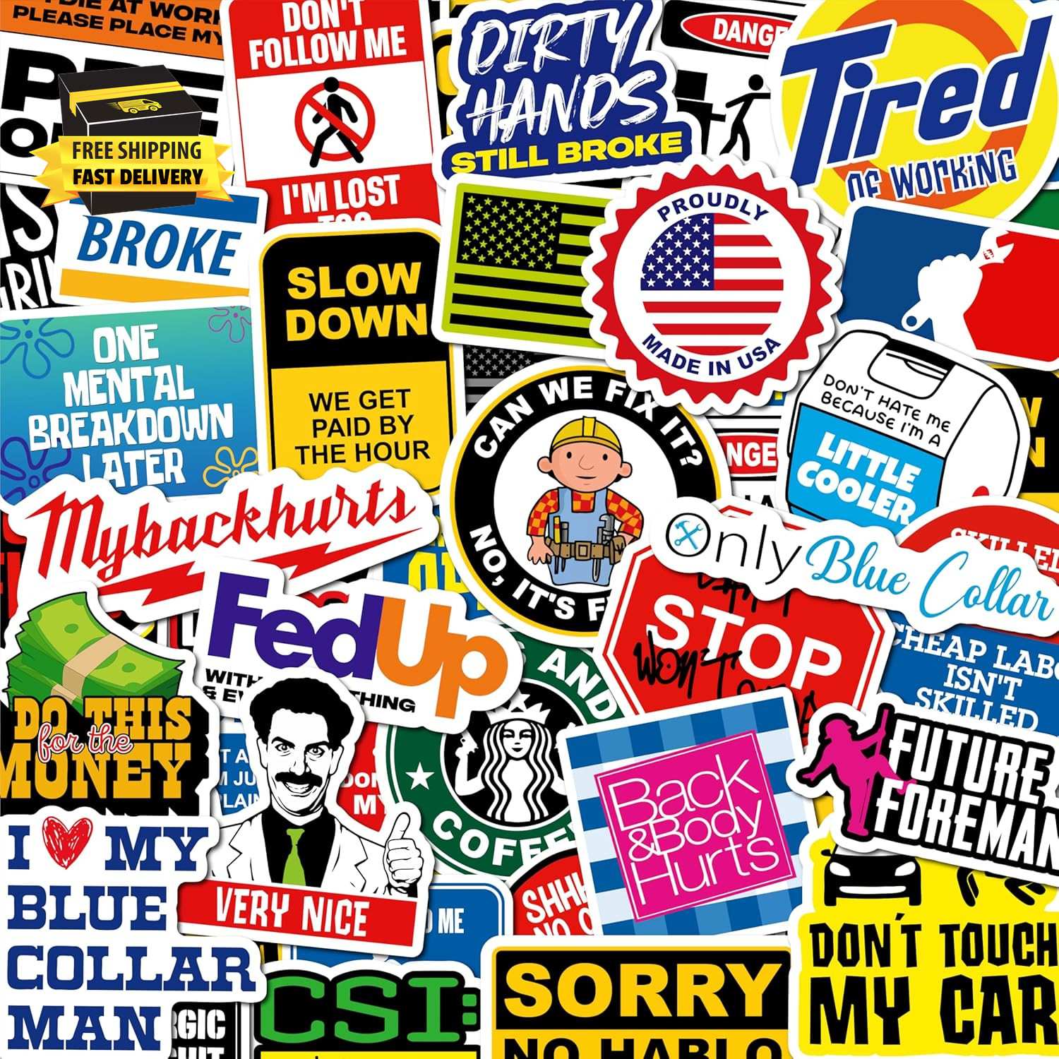 200 PCS Hard Hat Stickers for Adults (No Duplicates) Sarcastic, Meme, & Funny St