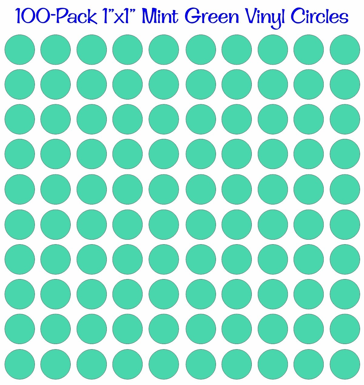 100 pack 1"x1" Diameter Round Mint Green Vinyl Circles / Polka Dots Decals