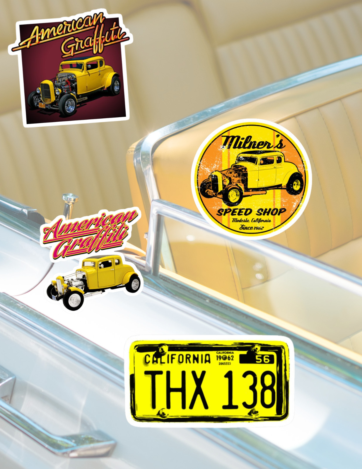 American Graffiti 70's Movie 4pc Sticker Pack