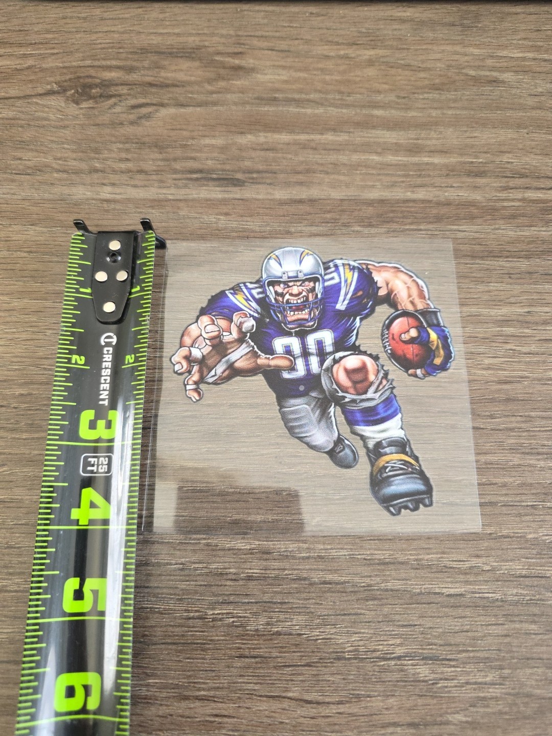 San Diego Charger Running Football Player Raised UV DTF Decal 4in X 4in.