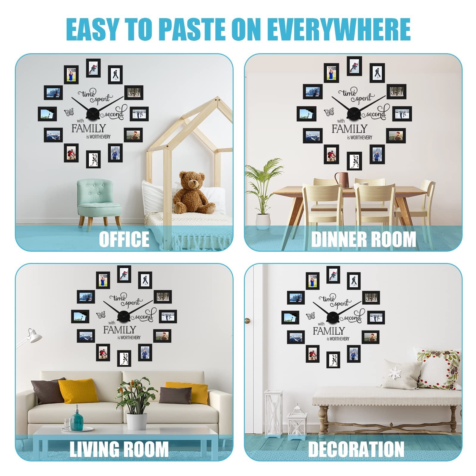 Sratte 3D Large Family Collage Photo DIY Wall Clock, 5 Inch Paper Photo Frame…