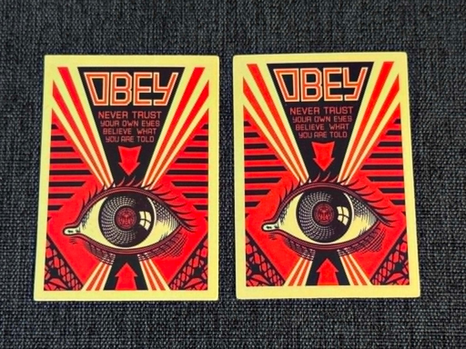 Lot (2) OBEY 1 3/4" x 2 1/2" Band STICKERS Fast! FREE SHIP!