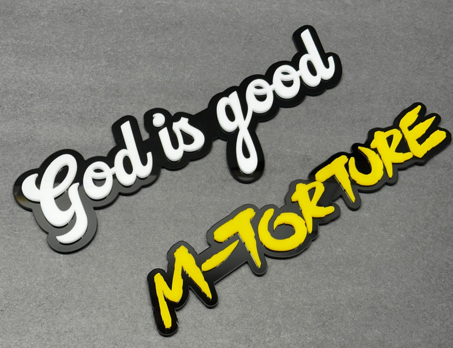 Custom Lazer Cut Car Acrylic Badge Emblem MULTI COLOR Customized Text Names.