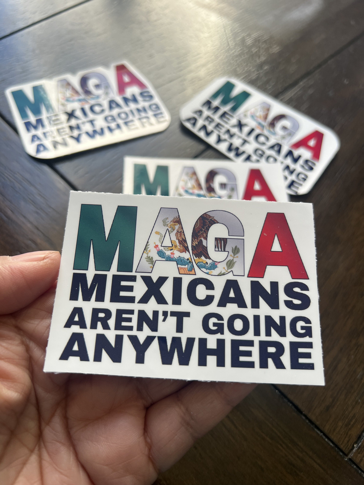 ANTI TRUMP MAGA: Mexicans Aren't Going Anywhere Mexican Flag Decal Sticker