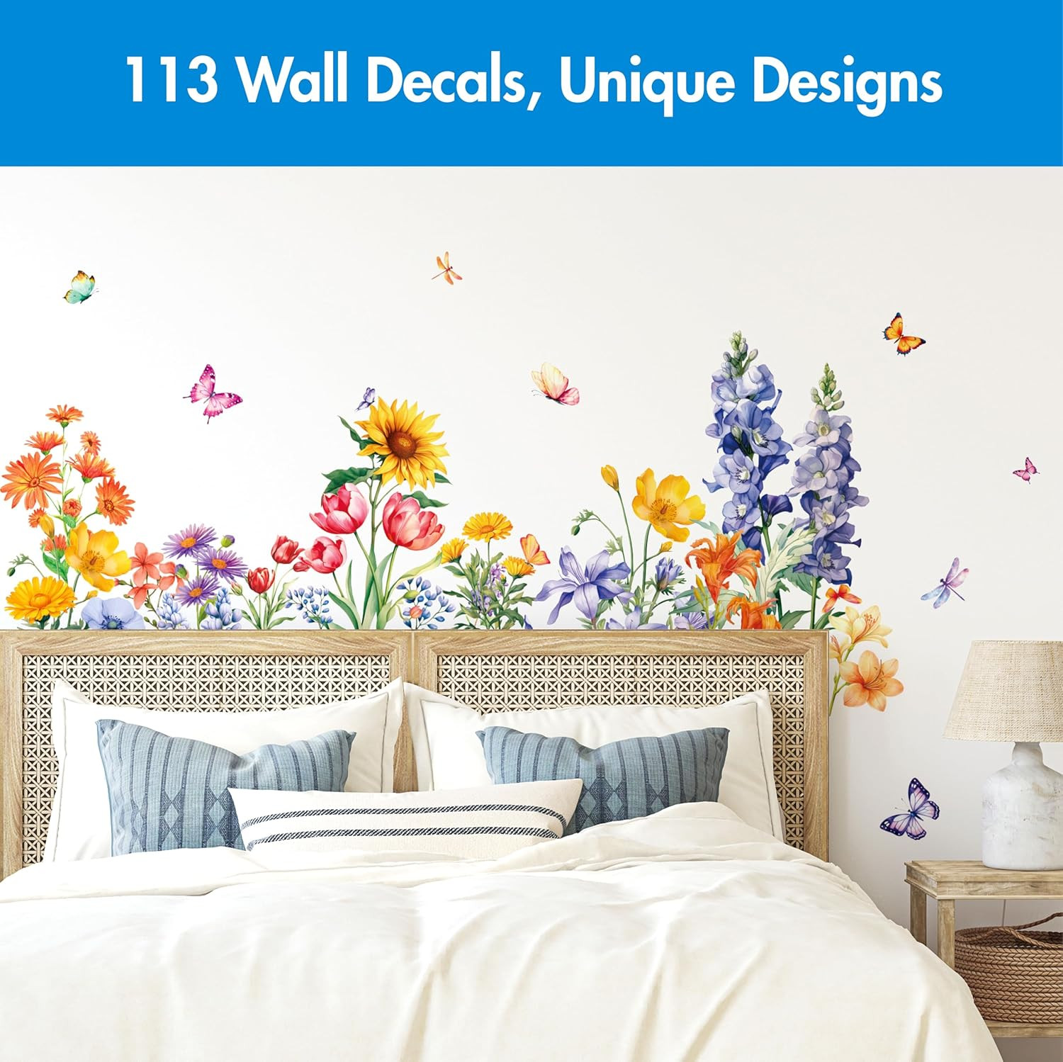 113 PCS Flower Wall Decals, Self-Adhesive Vinyl Wall Stickers, Wildflower, Butte