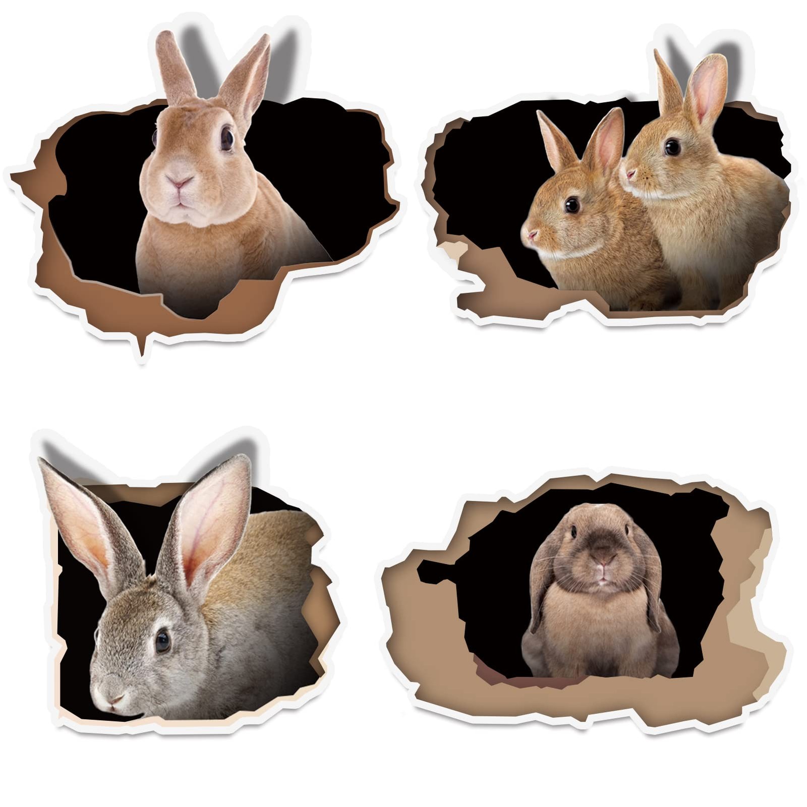 4 Pieces 3D Wall Stickers,Realistic Rabbit Stikers,Hole Wall Rabbit in A Hole…