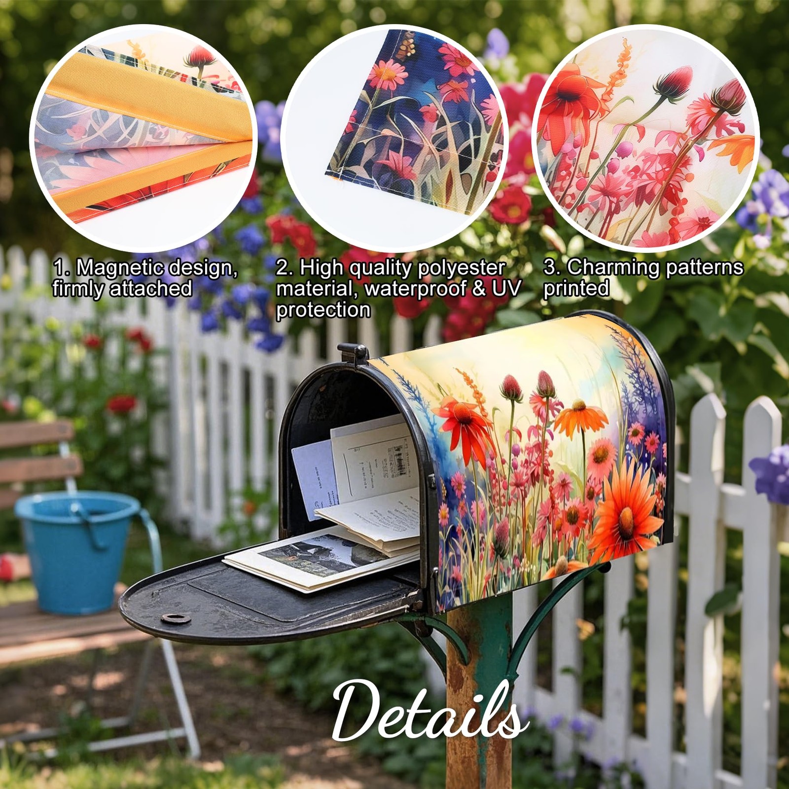 Mailbox Covers Magnetic Standard Size, Printed Floral 18 x 21 Inch, Flower