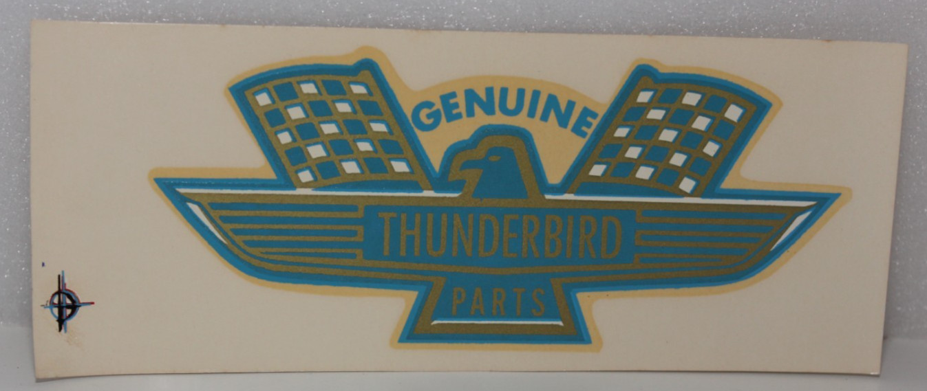 VINTAGE GENUINE THUNDERBIRD PARTS WATER SLIDE DECAL BLUE & GOLD 6" x 2.5" CAR