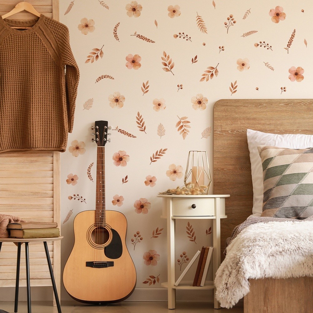 PVC Floral Leaves Wall Art Stickers for Living Room Bedroom Home Decor 29x20cm