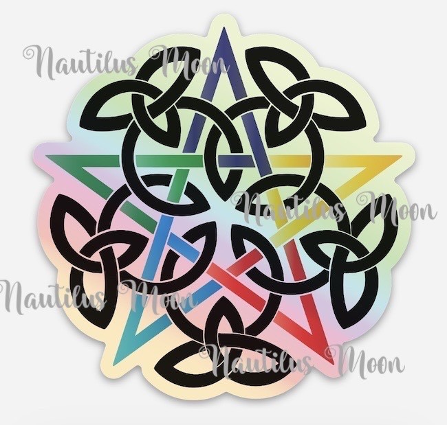 Celtic Pentagram Sticker on holographic background Die-Cut 2.96" x 3" Free Ship