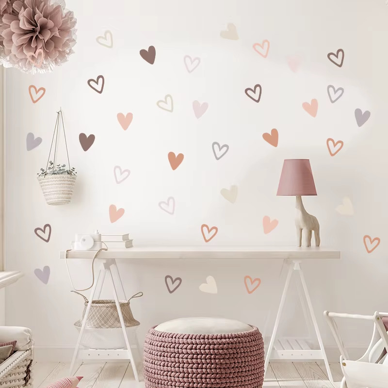 36Pcs Heart Shape Trendy Boho Style Wall Stickers Bohemian Wall Decals for Livin